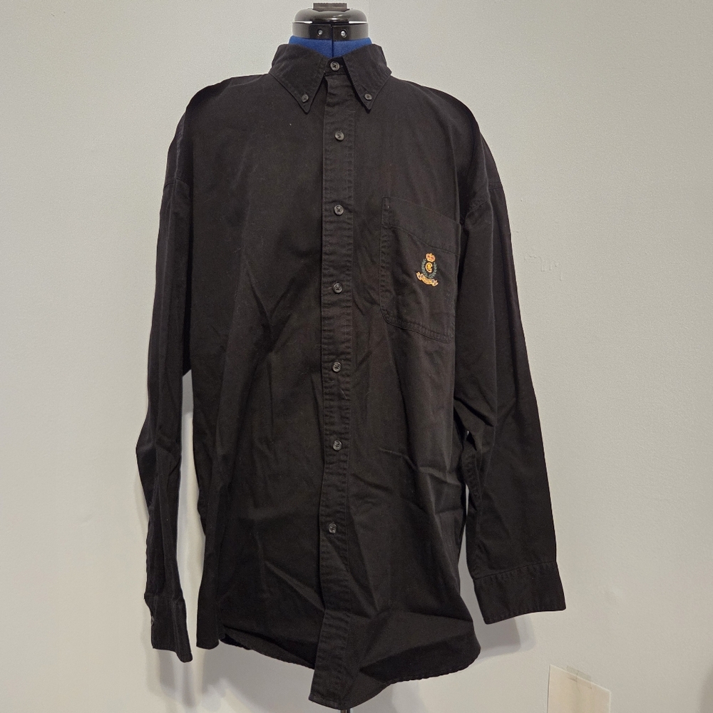 Vintage Embroidered Black Button Down Shirt Size L